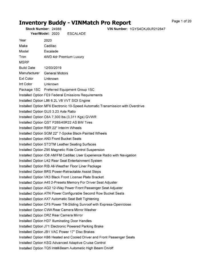 Fuse Box Engine Fits 15-20 ESCALADE 1540797