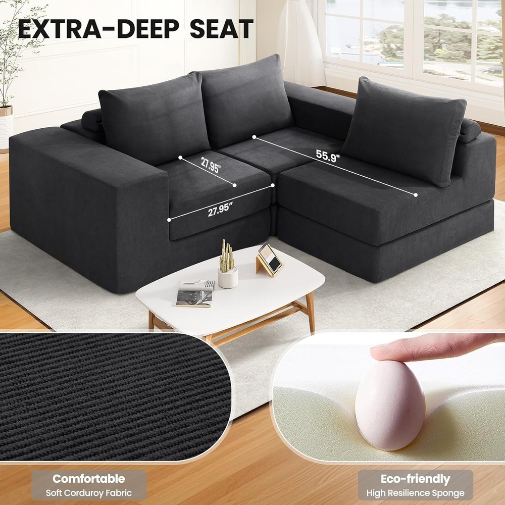 110" Modular Sectional Sofa Couches with Deep Seat, L Shaped Memory Foam Cloud