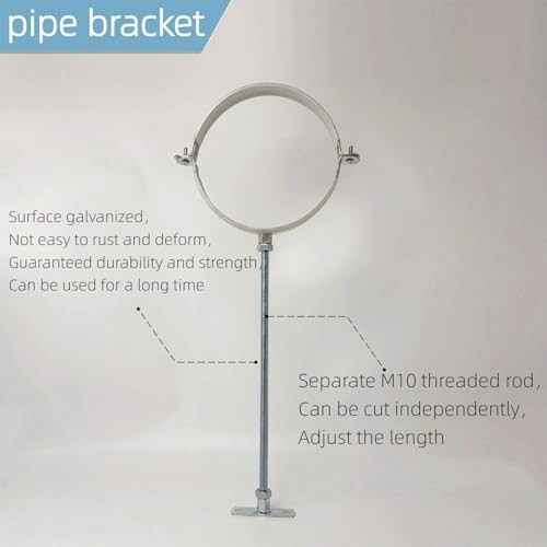 6" Adjustable Pipe Bracket Set - Heavy Duty Galvanized Iron Hanger Strap, Wall S