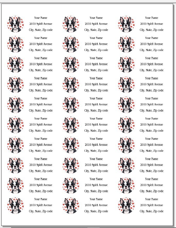 150 Boston Terrier Hearts Mailing Return Address Labels Personalized
