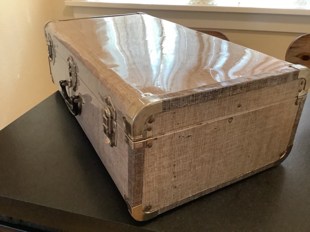 Vintage Lightweight Metal Trunk Silver Hardware