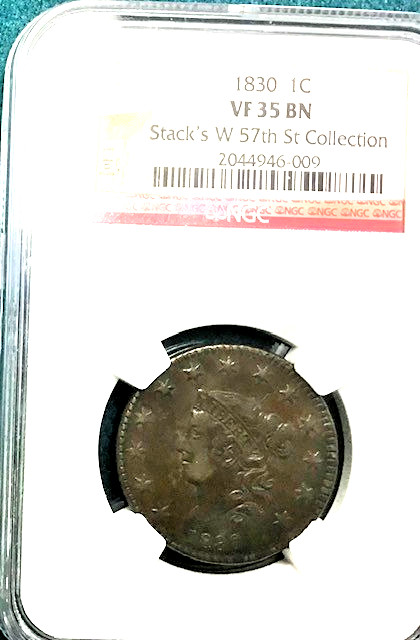 1830 Matron Head Large Cent - Stack's 5th St Collection NGC VF 35 BN