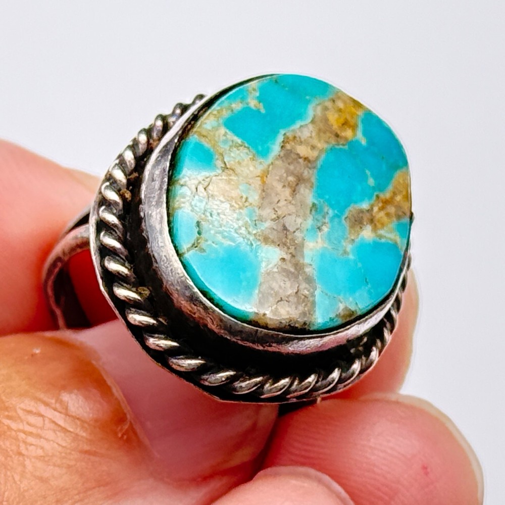 Vintage Navajo Native Turquoise Silver Ring Size 6