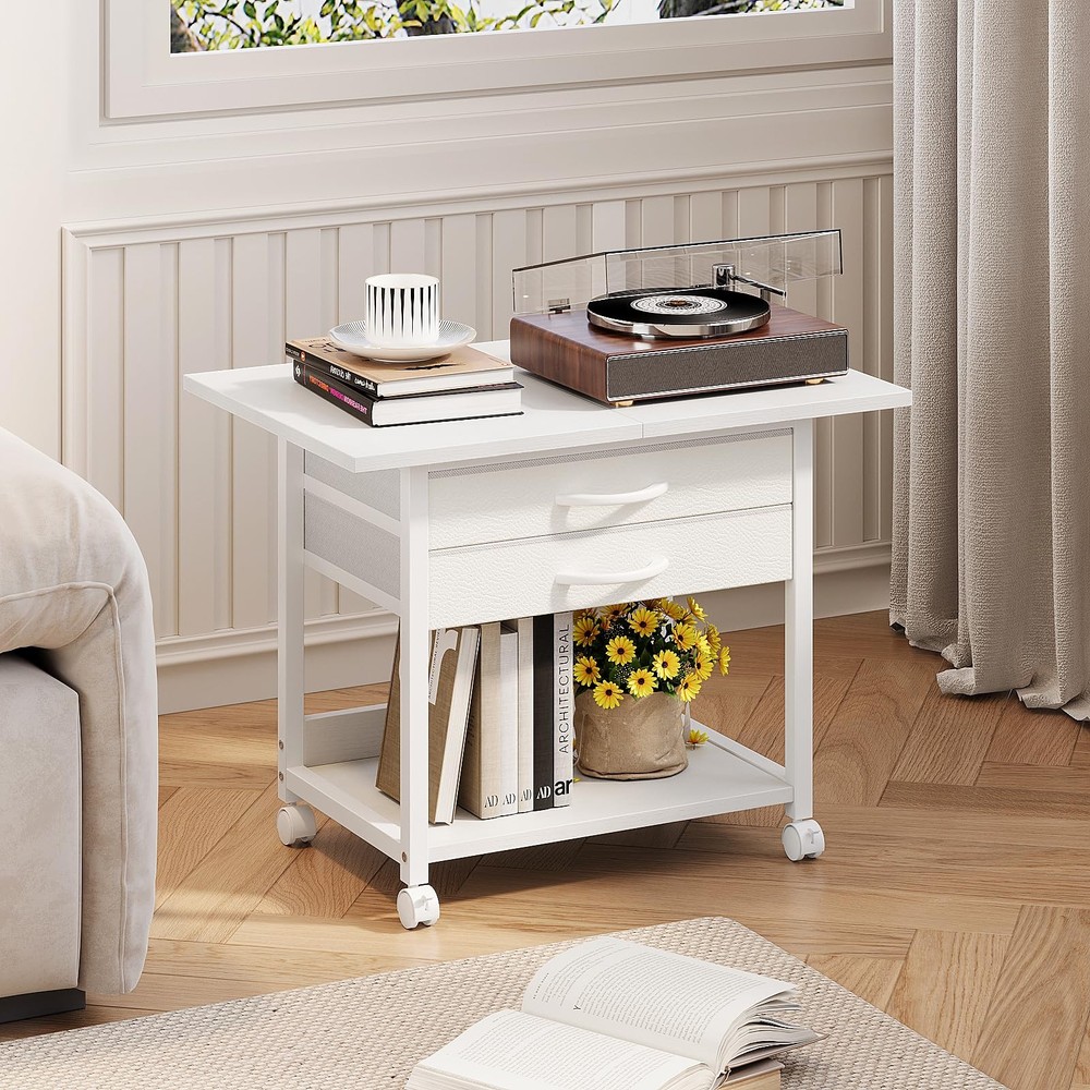Large Printer Stand with Storage Fabric Drawer Under Desk Printer Table with ...