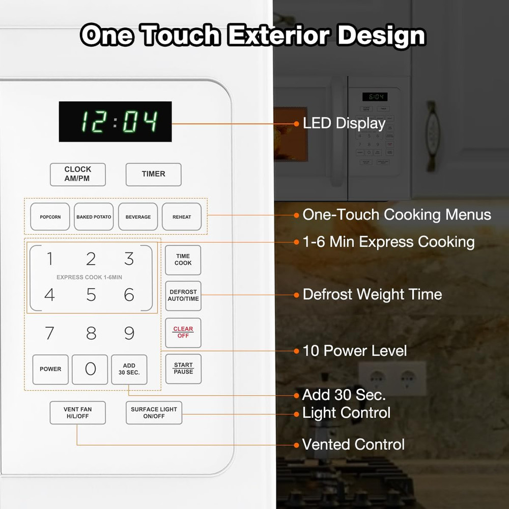 30" Over-The-Range Microwave, 1.7 Cu. Ft, 1000W, One-Touch, White