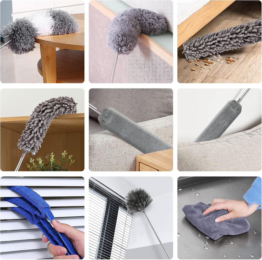 Microfiber Duster Kit (11PCS) - Washable Dusters with Extension Pole (30 to 100
