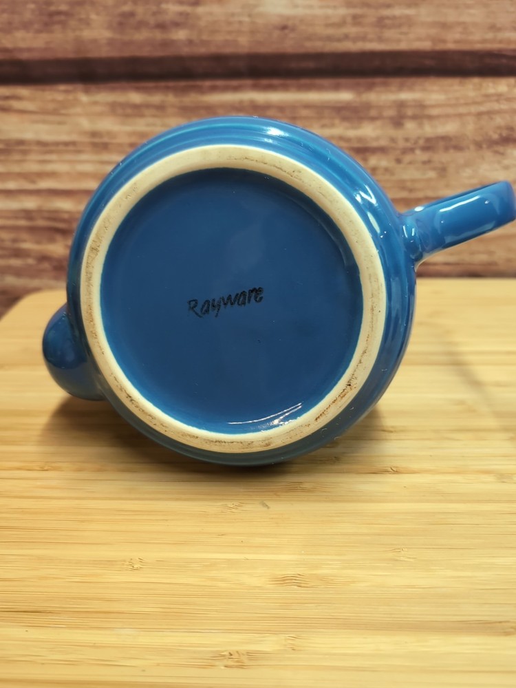BLUE Rayware Teapot Ribbed Ceramic Pottery