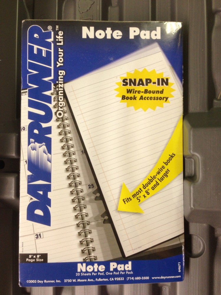 Day Runner 95704 Note Pads 3 count  Snap In wire bound book accessory