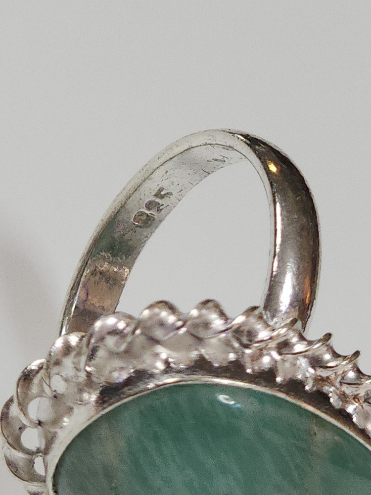 Amazonite Ring Setting Marked 925 Pale Green Stone Large Teardrop SIZE 7.75