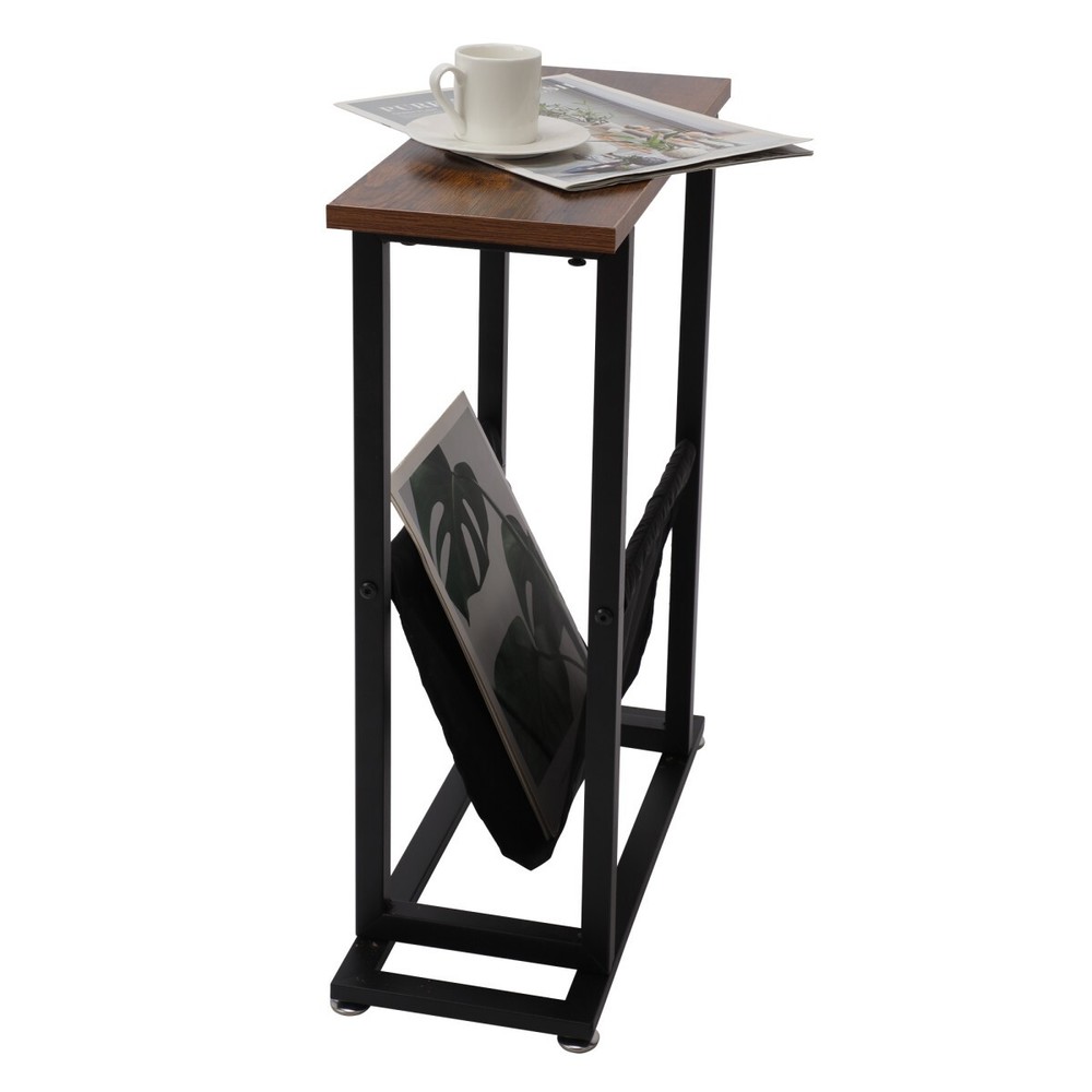 Side Table w/Magazine Holder Narrow End Table Accent Table for Small Space Brown