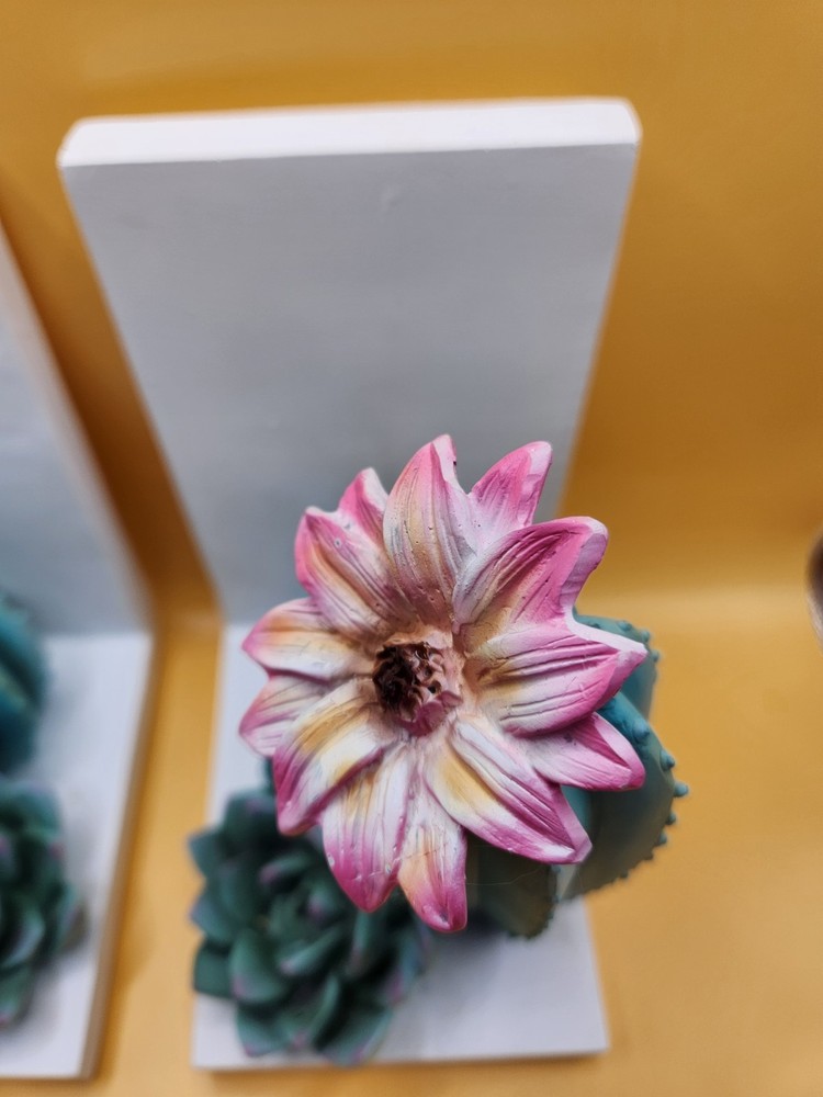 Ceramic Cactus Figurine Bookends Set Of 2