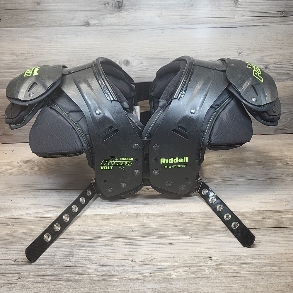 Youth medium Riddell Power Volt Shoulder Pads with Back Plate (READ)