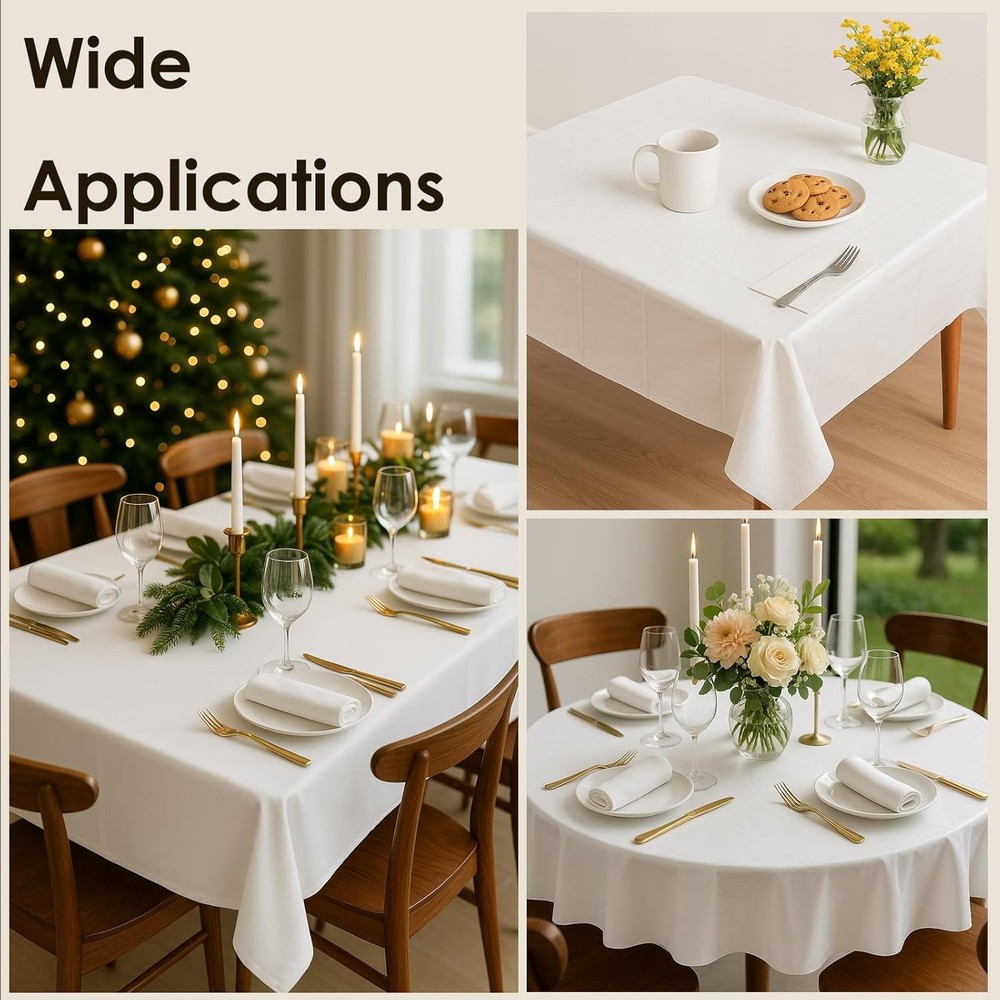 12 Pack White Plastic Tablecloths 84 Inch Round Disposable Table Covers Heavy