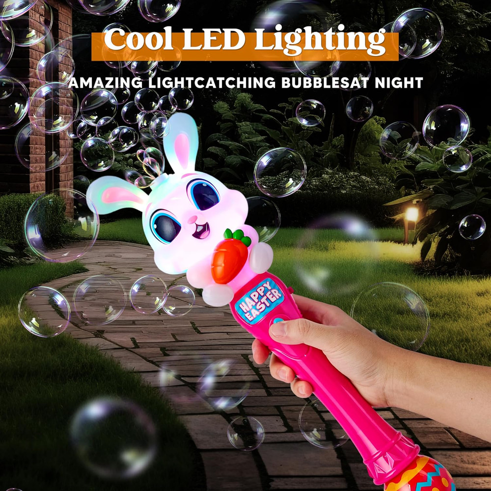 Sloosh Easter Bunny Bubble Wand for Kids Ages3+, Light Up Automatic Bubble Maker