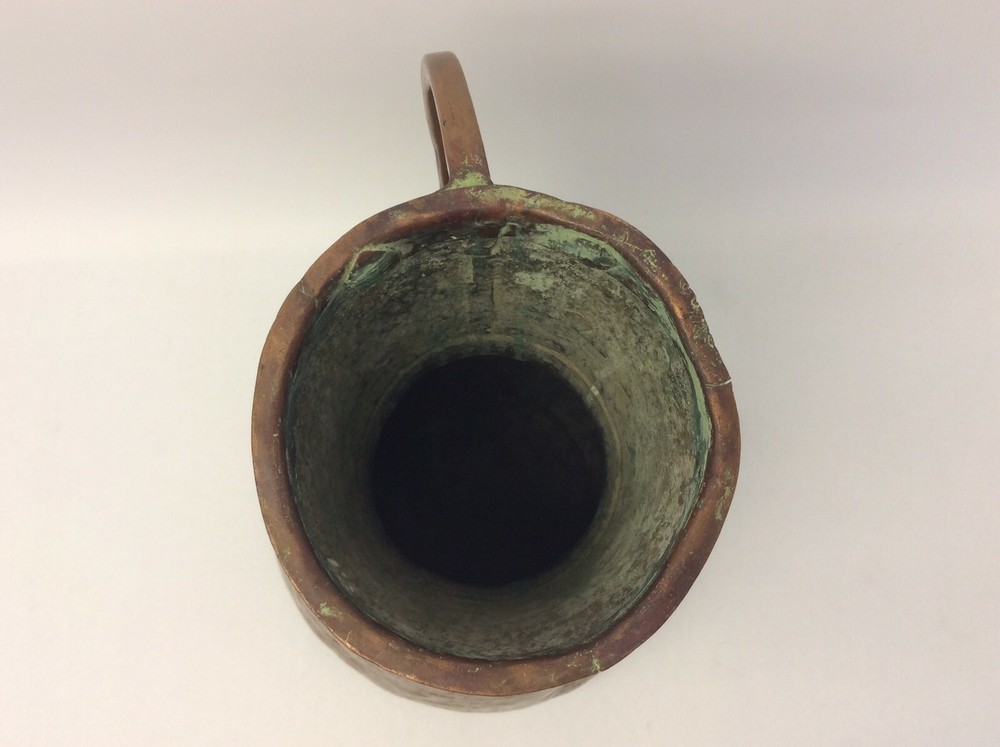 Antique Old Hand Hammered Zippered Copper Jug Pitcher Container Vessel
