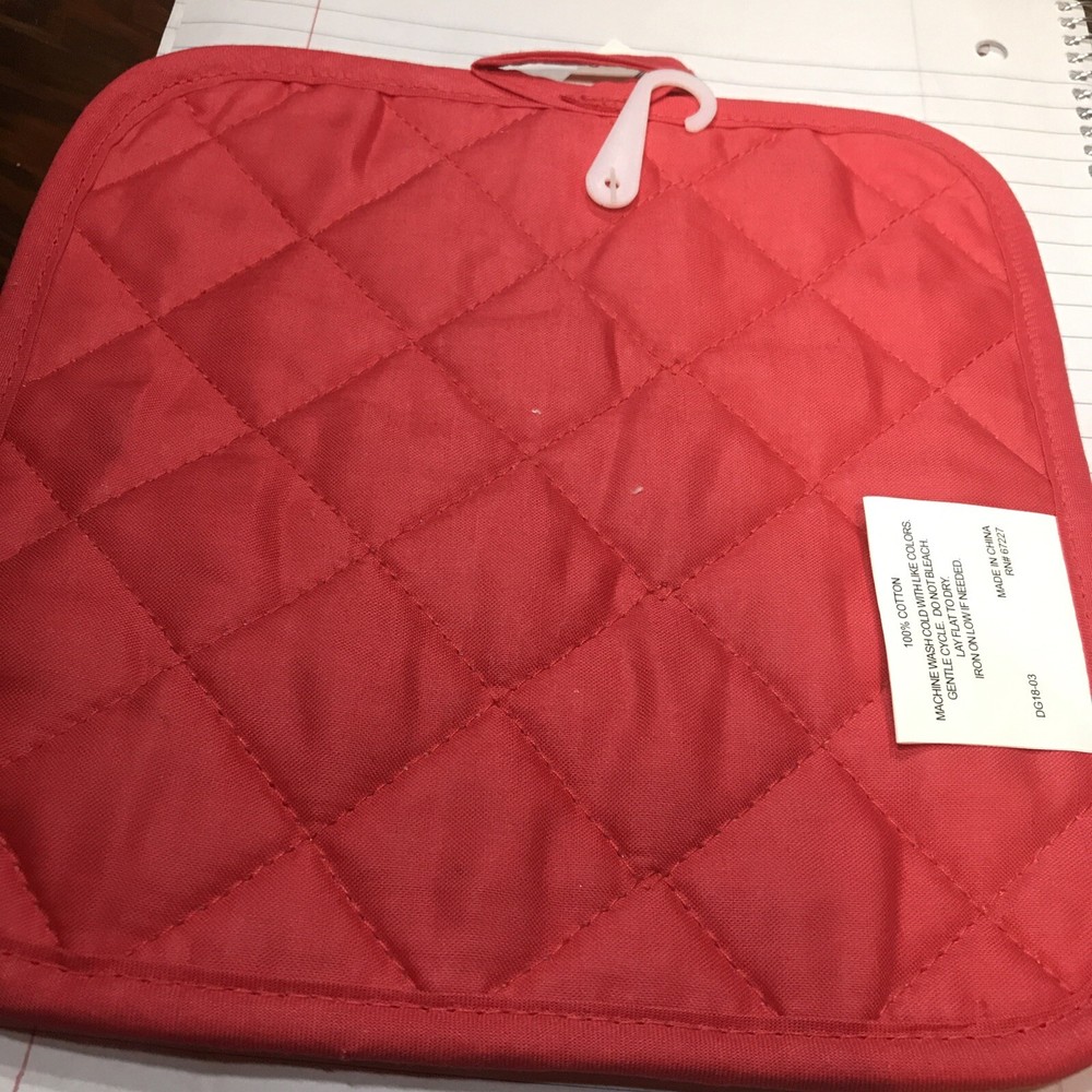 True Living "Bless this Kitchen" Red/ with multi-color front cotton pot holder