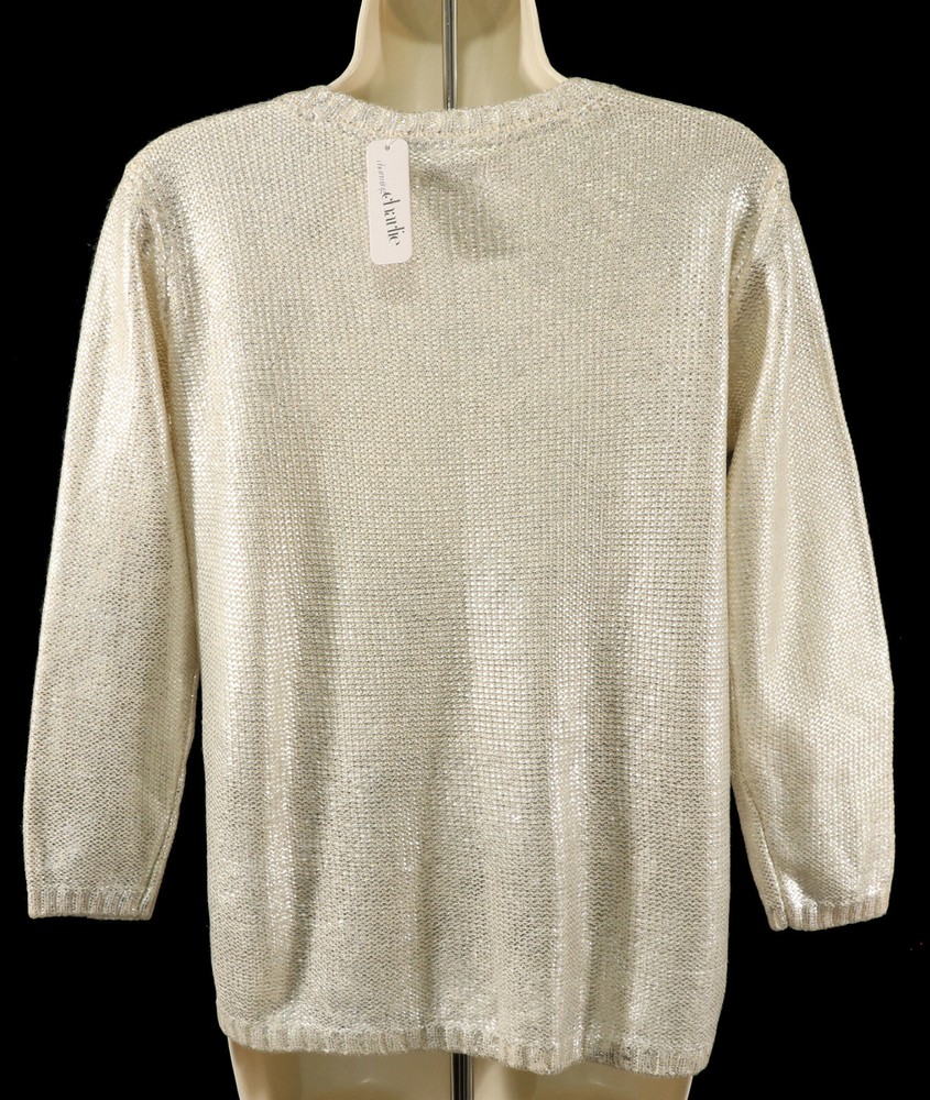 Charming Charlie Womens Rock Chic Sweater M Medium Metallic Silver Pullover NEW
