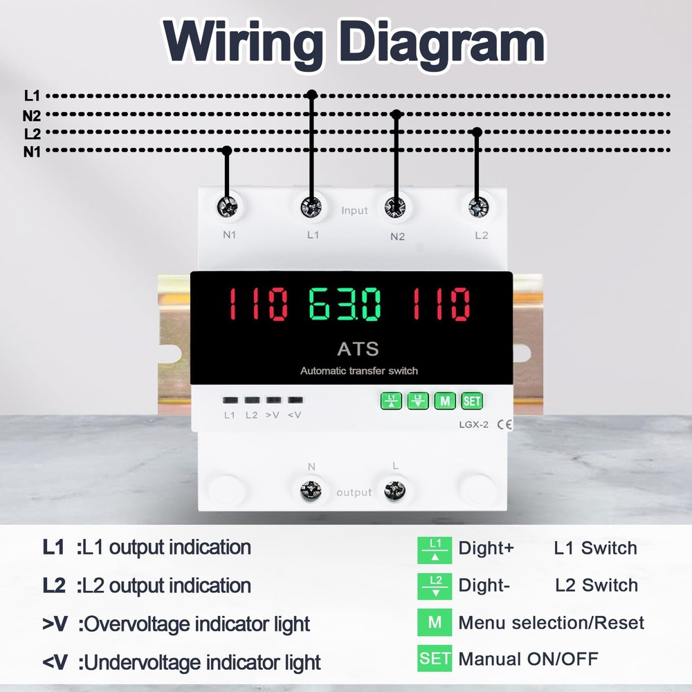 100A 120V Automatic/Manual Generator Transfer Switch, DIN Rail Mount 110V...
