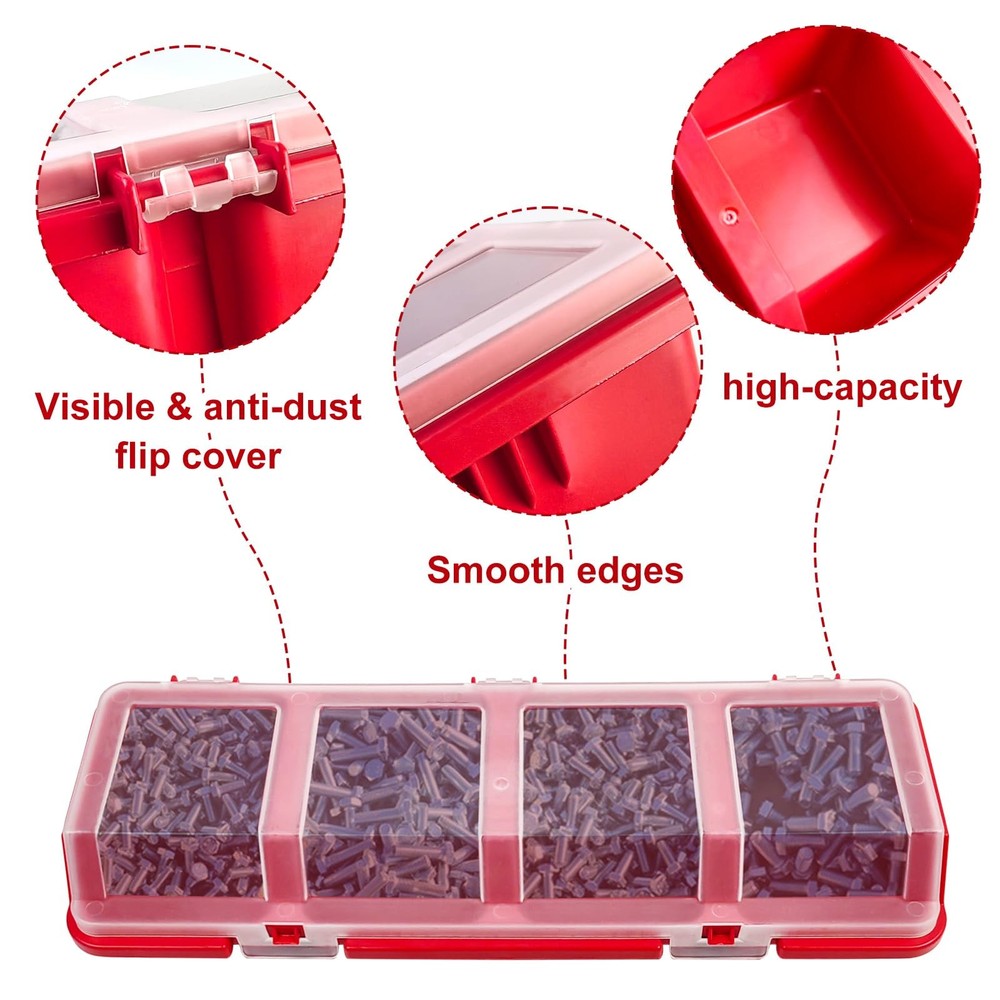 6 Pcs Screw Organizers Storage Bins with Lids, Plastic Stackable Hardware red