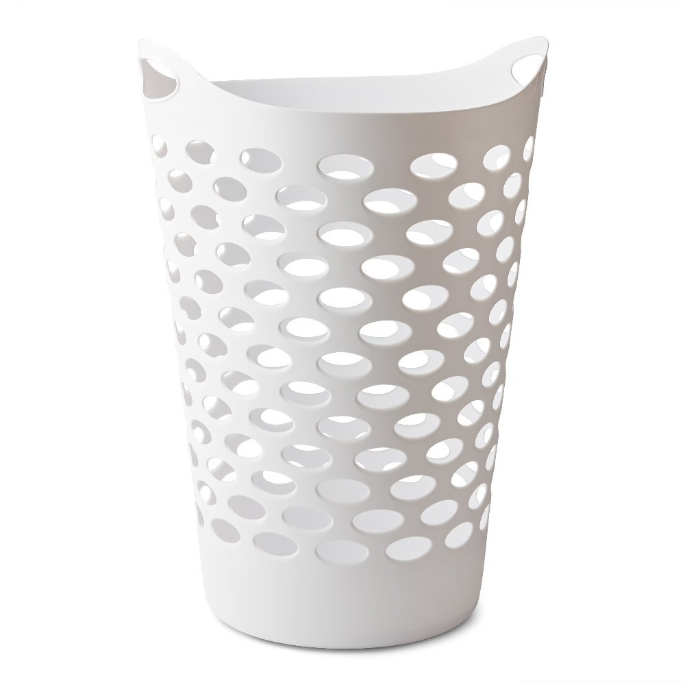 White Plastic Laundry Hamper Basket with Handles for Easy Carrying