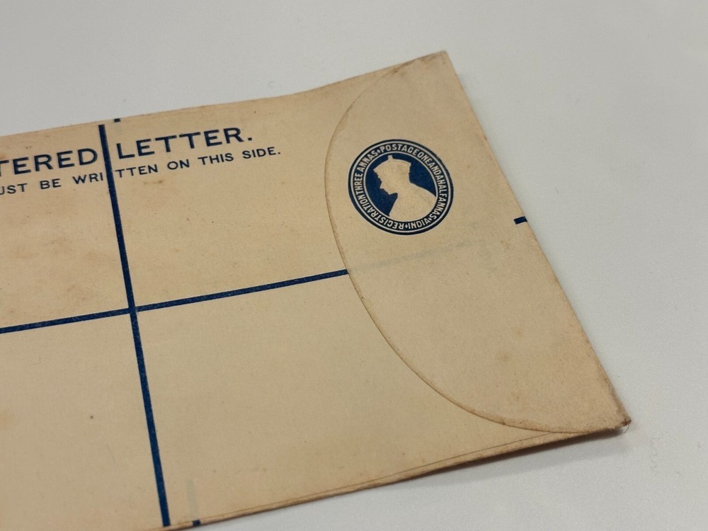Registered Letter India Embossed Three Annas One And A Half Postage Envelope New