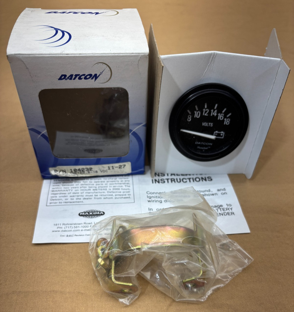 Datcon 104232 Replacement Voltmeter 8-18 VDC Black Meter