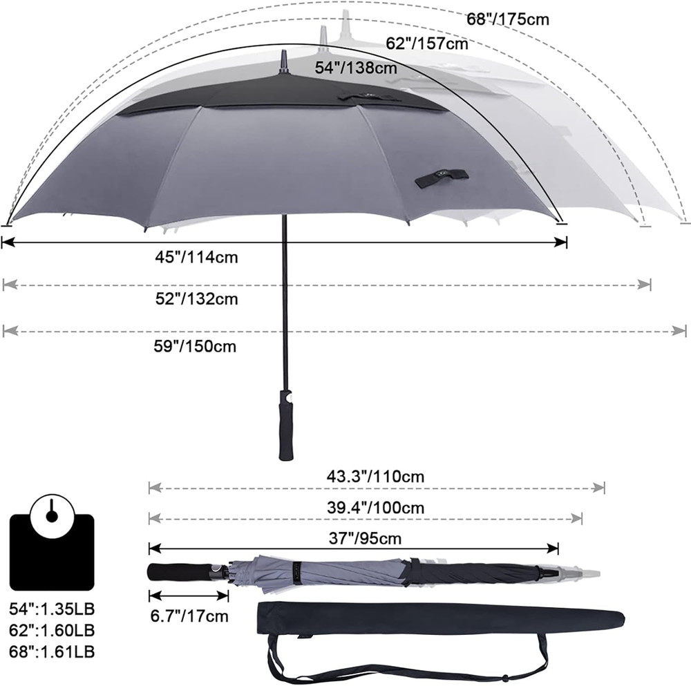 47/54/62/68 Inch Automatic Open Golf Umbrella Oversize Extra Large Double Canopy