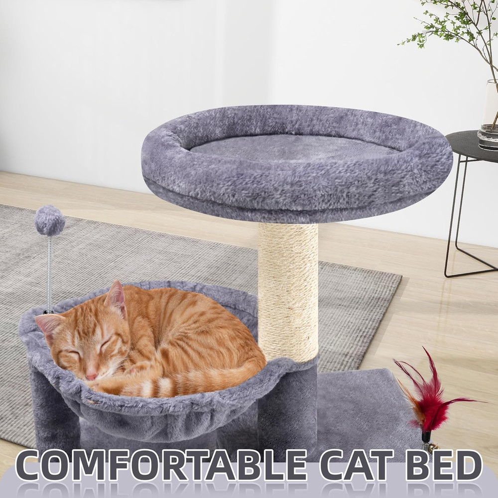 TINWEIUS 42.5'' Grey Cat Tree with Condo, Perches, Scratching Posts & Hammock