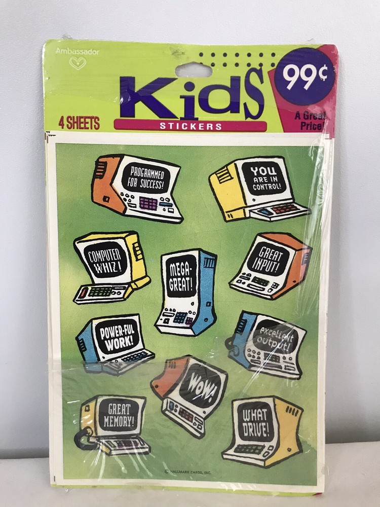 Vintage 80's Desktop Computer Stickers 3 Sheets "Great Input, Wow, What Drive!"