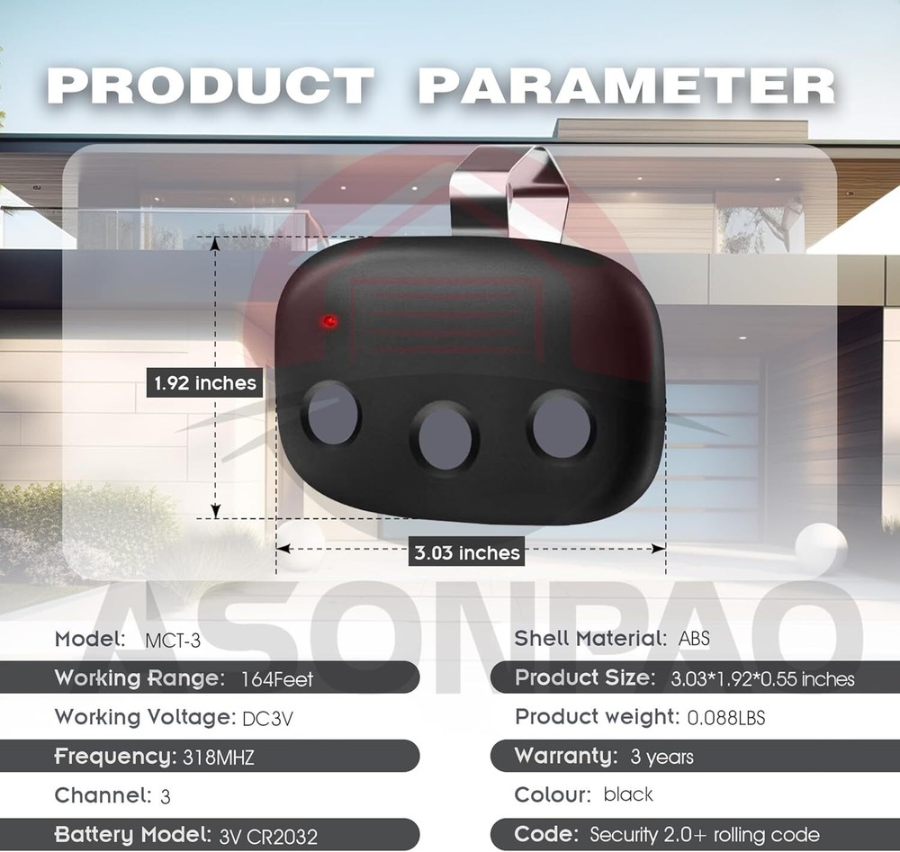 2PACK Garage Door Remote 3Button For Linear Megacode MCT-3 DNT00089 LD033 LD050