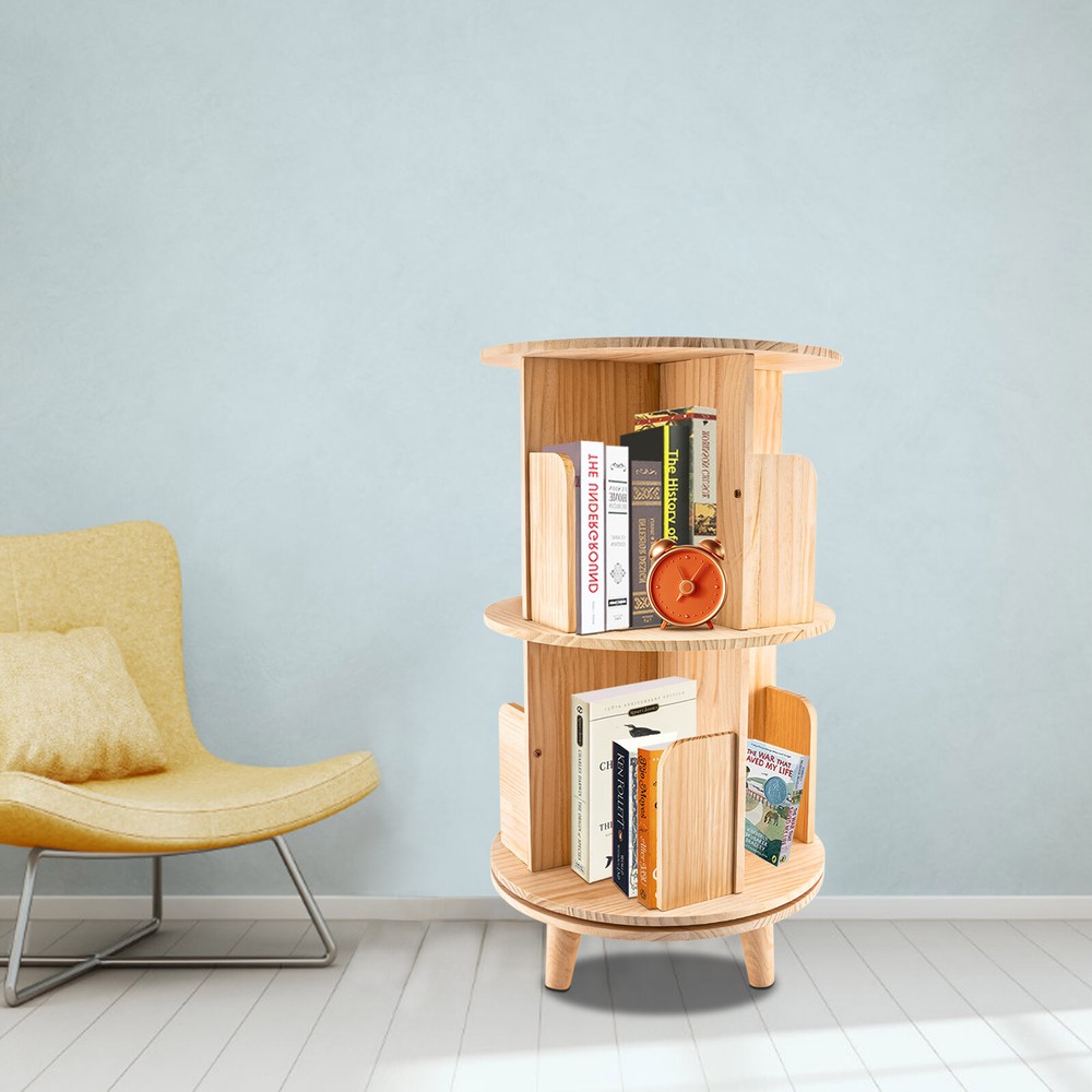 360 Rotating Bookshelf 2 Layer Display Rack Floor Standing BookcaseOrganizer