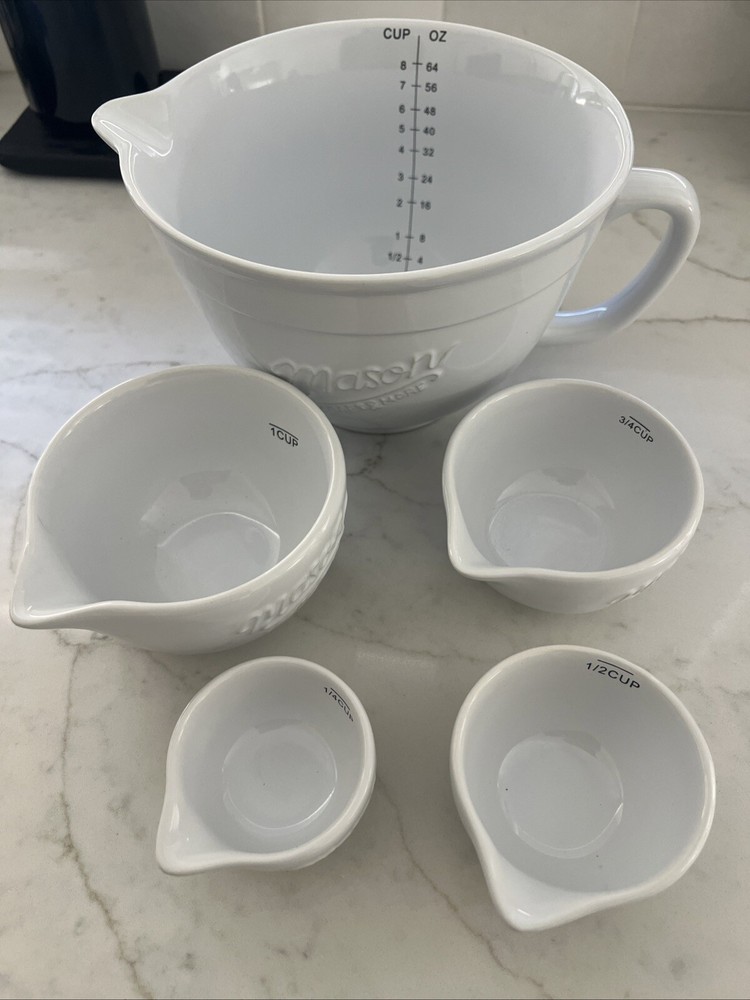 MASON Grannycore White Stoneware Batter Bowl & Measuring Cups