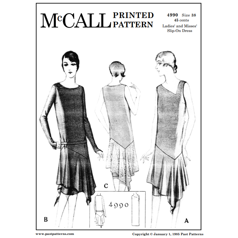 Past Patterns 4990 - 1920s Slip-On Dress Sewing Pattern bust 38"