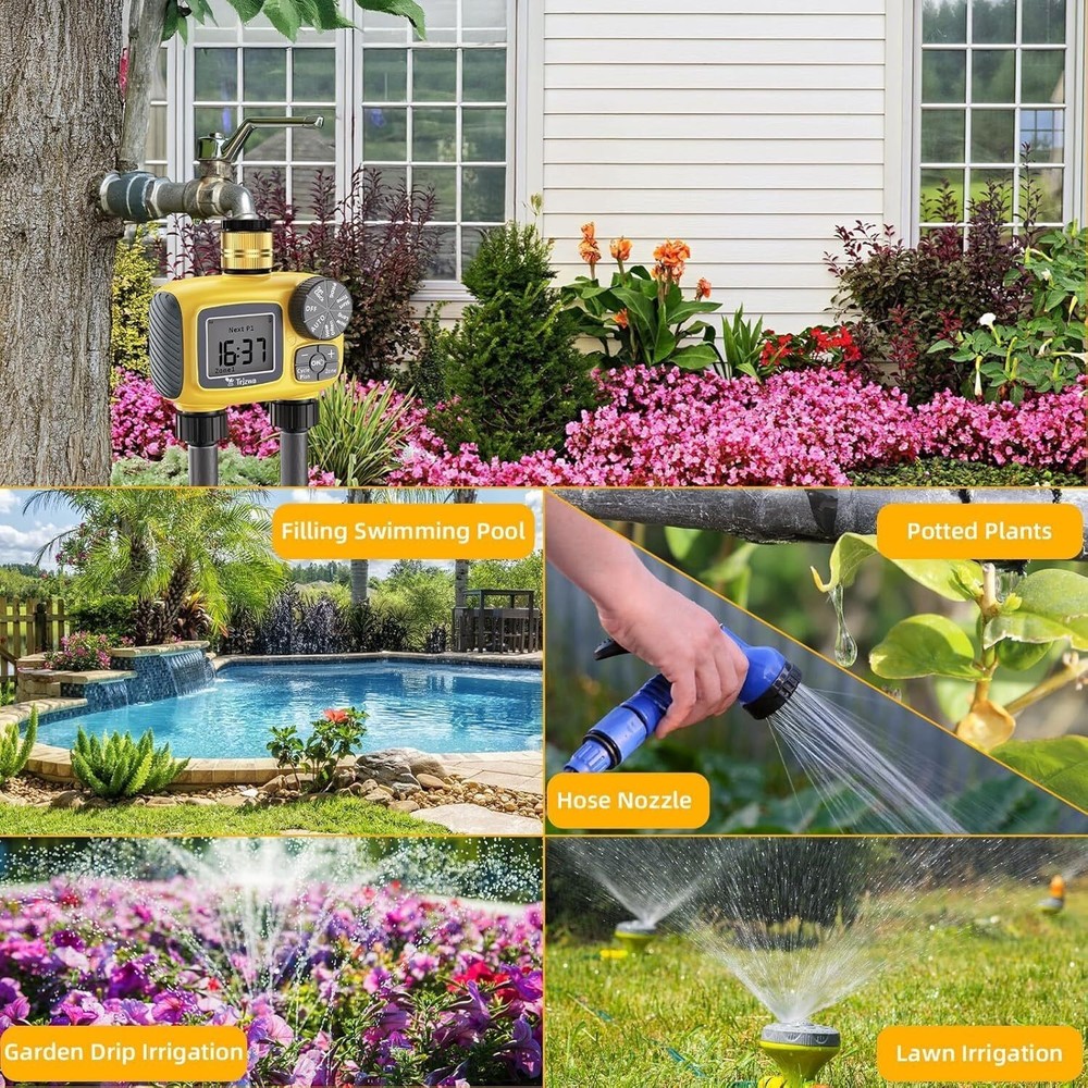 Water Hose Sprinkler Timer Programmable 2 Zone Garden Drip Irrigation Timer New