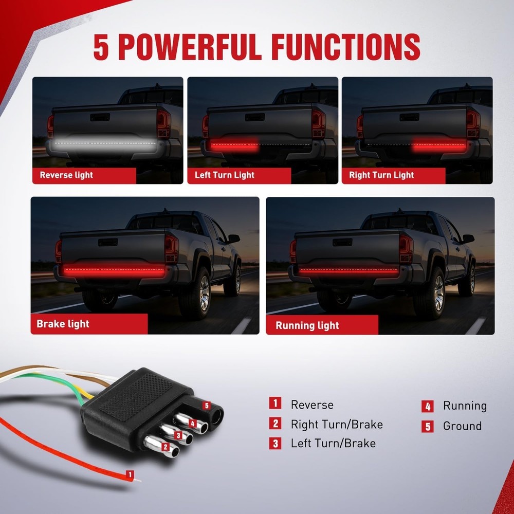 Durable 60" LED Tailgate Light Strip - No-Drill Design for Easy Installation