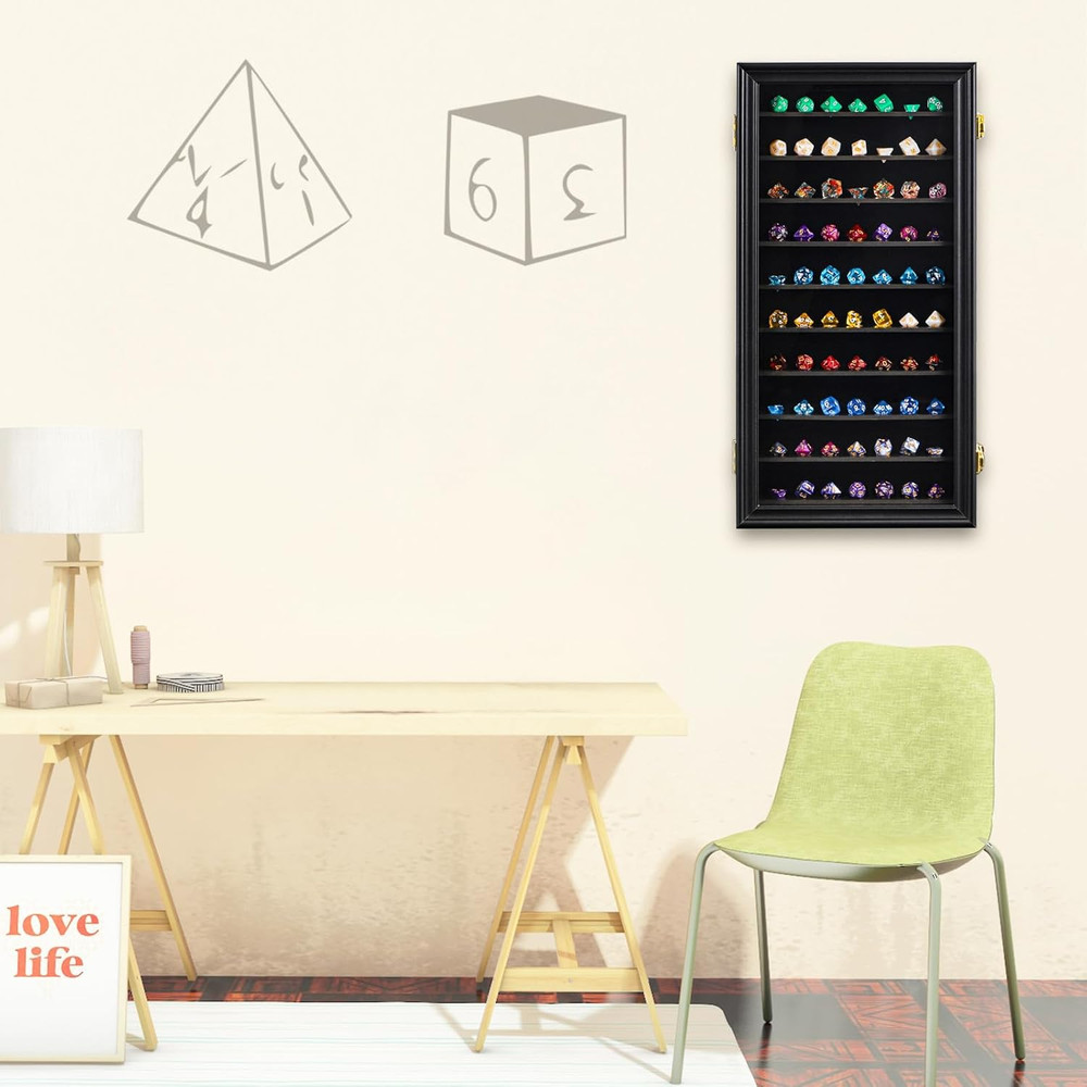 Large Hexagonal DND Dice Display Case - Lockable Wall Mount with UV Protection