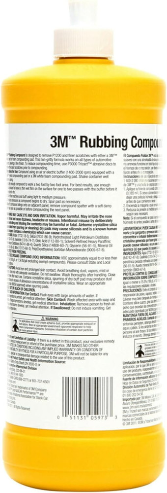 Rubbing Compound, 05973, Liquid Formula,1 Qt (32 Fl Oz/946 Ml)