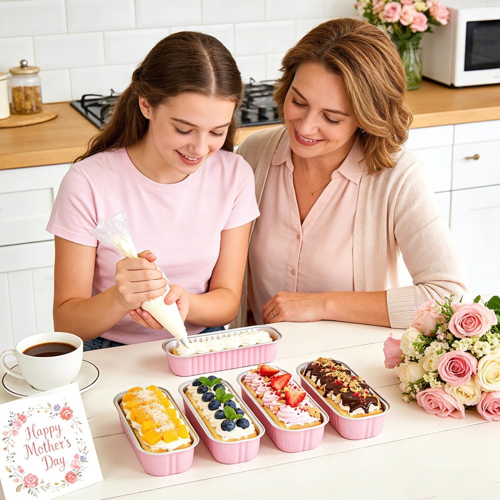 50 PACK Mini Cake Pans with Lids and Spoons,Rectangular Aluminum Foil Bread P...
