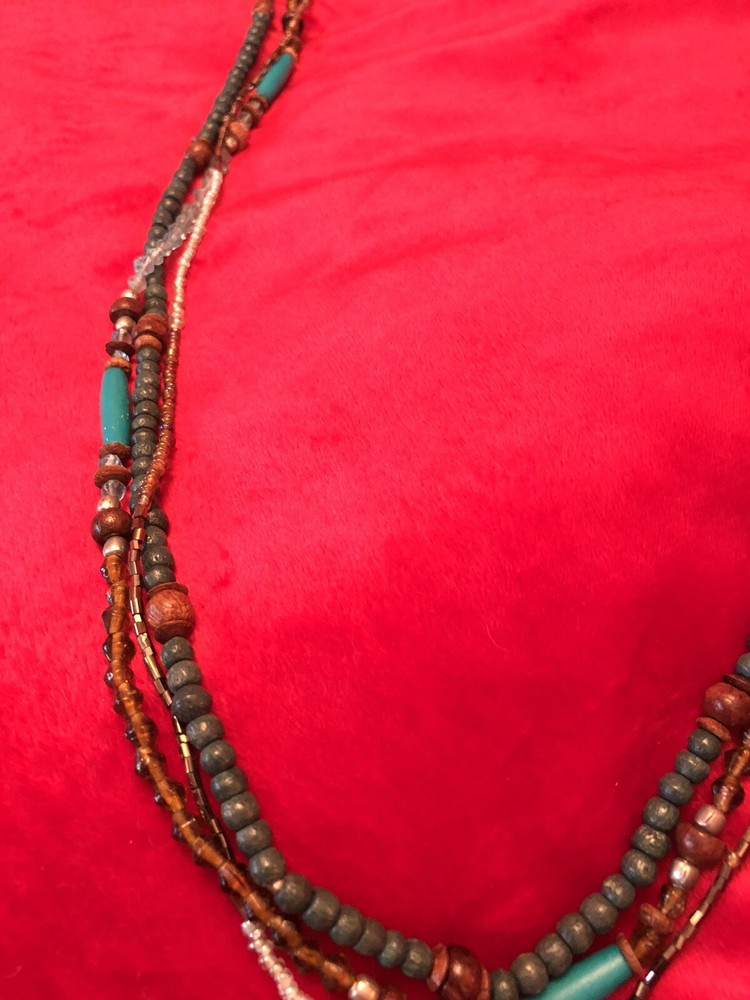 Craftsman Style Beaded Necklace. Triple Strand.