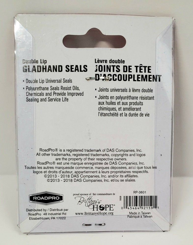 RoadPro RP-3601 Double Lip Gladhand Seals - Black 2-Pack