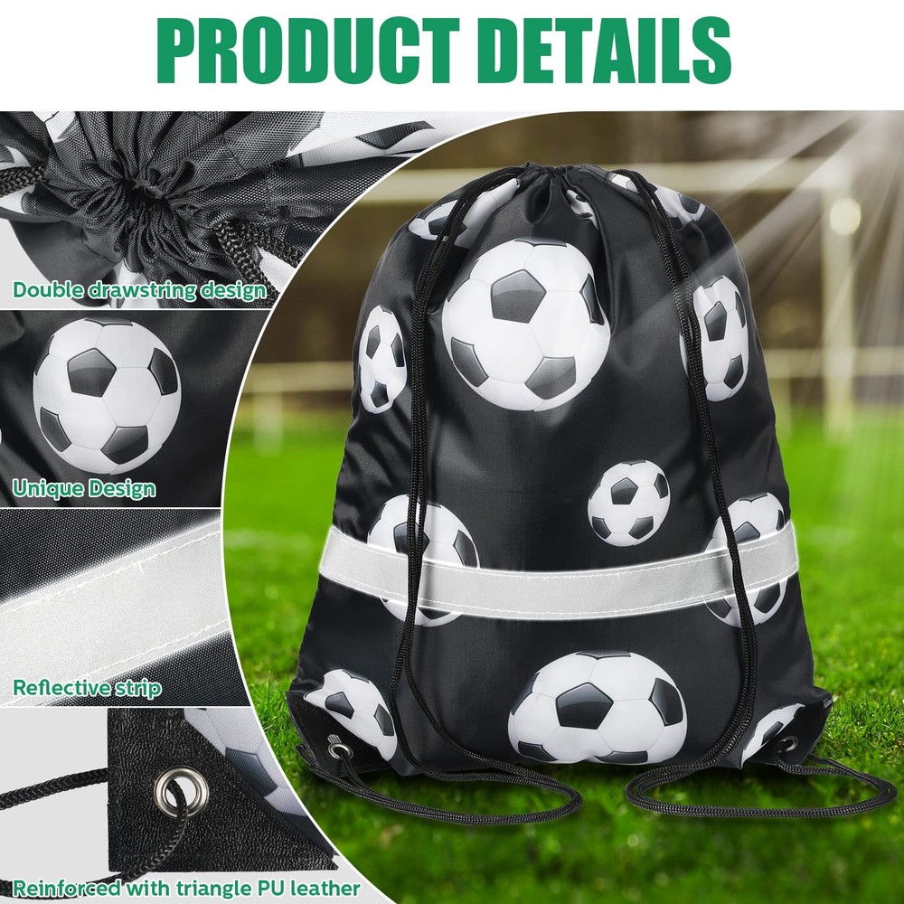 Reginary 24 Pcs Soccer Drawstring Bag Backpack Reflective Stripe