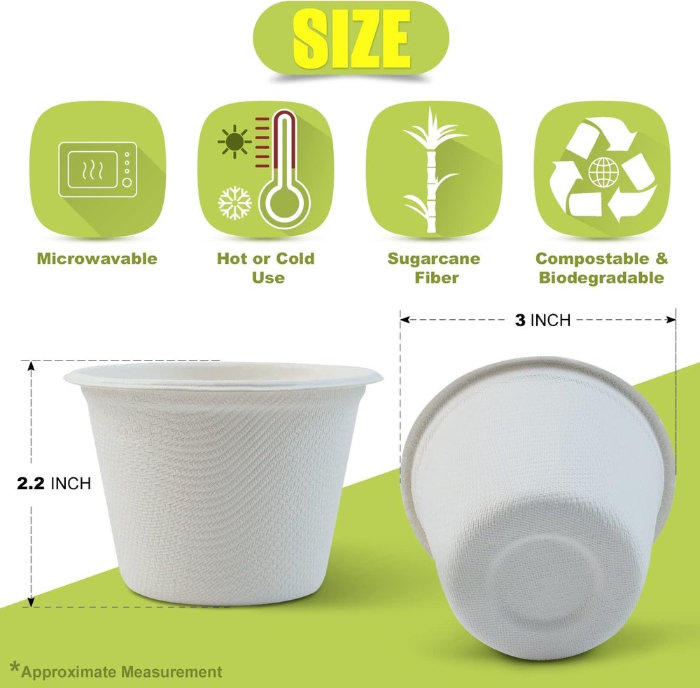 Compostable Cups 4 oz - Eco-Friendly Sugarcane Fiber, 50-Pack