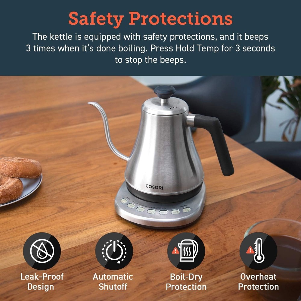 Electric Gooseneck Kettle with 5 Temperature Presets and Quick Heating Function