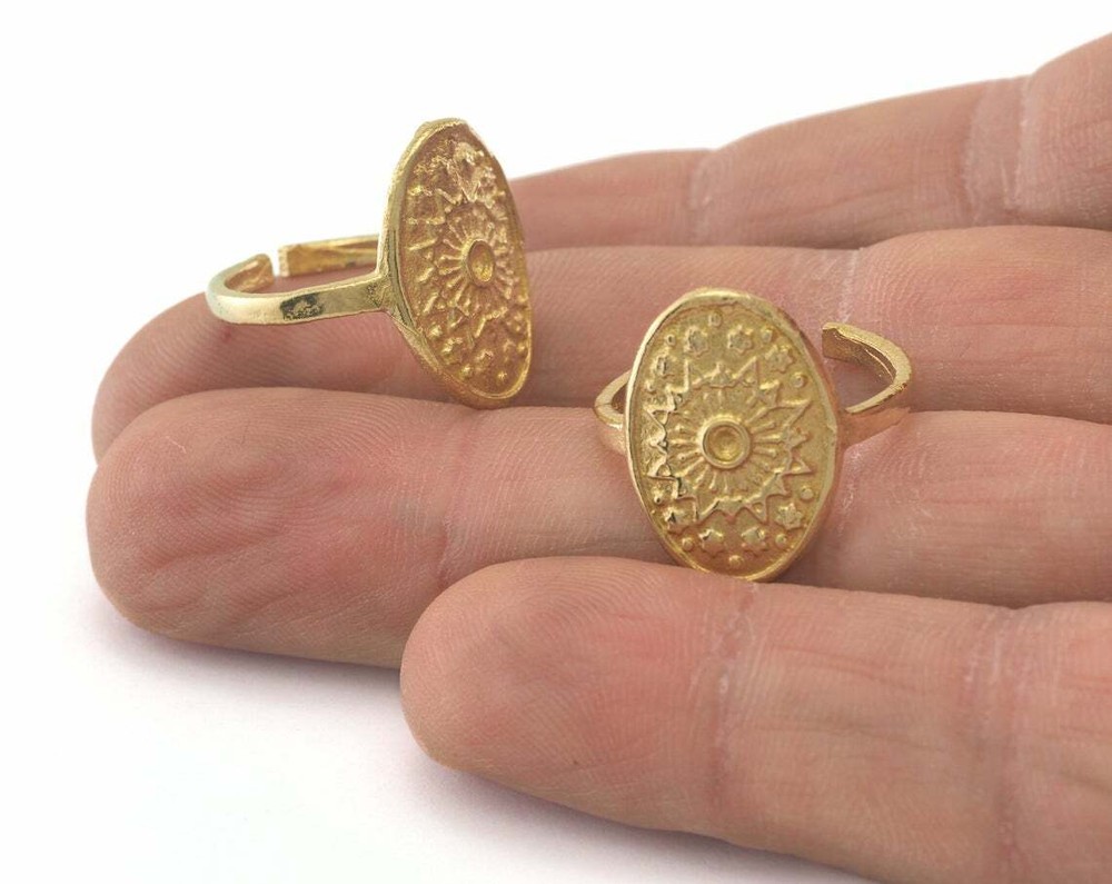 Ring Adjustable Bezel Blank Raw Brass Oval Textured Women