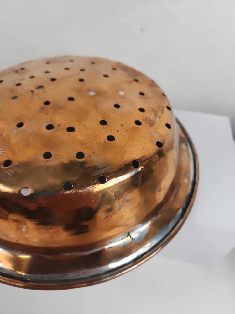 Vintage Solid Colander Strainer Steel Handle Country Rustic Patina 8.5” 2" deep