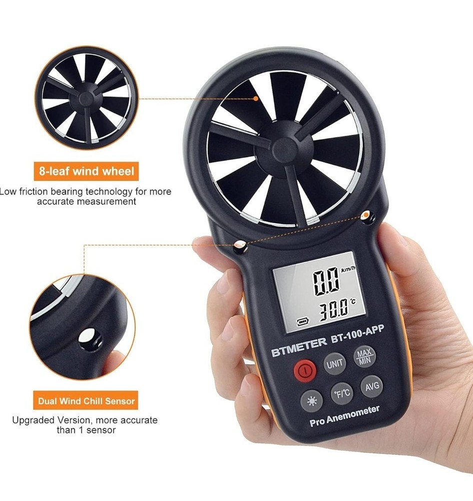 BTMETER Wind Speed Meter Anemometer Handheld Digital Air Flow Meter Velometer
