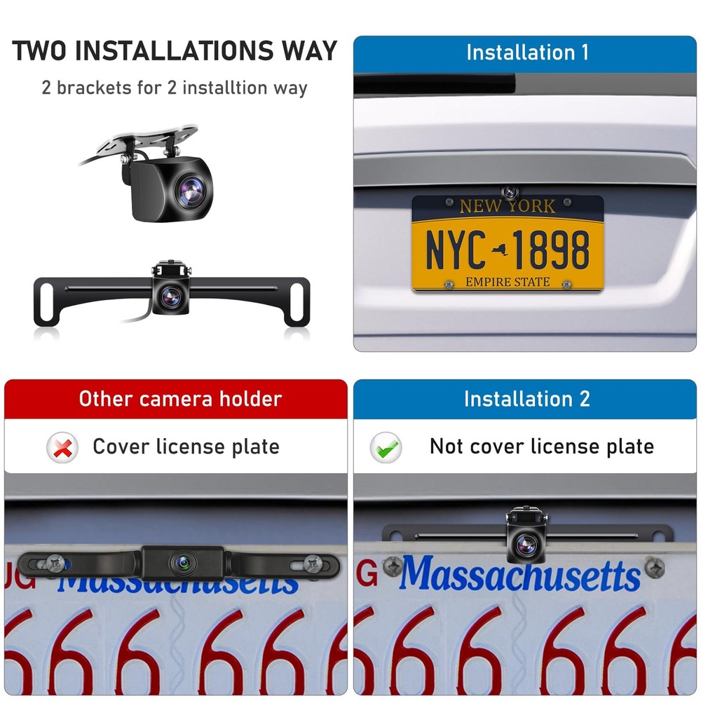 Backup Camera Reverse Camera AHD 1080P Night Vision Rear View Camera, License...