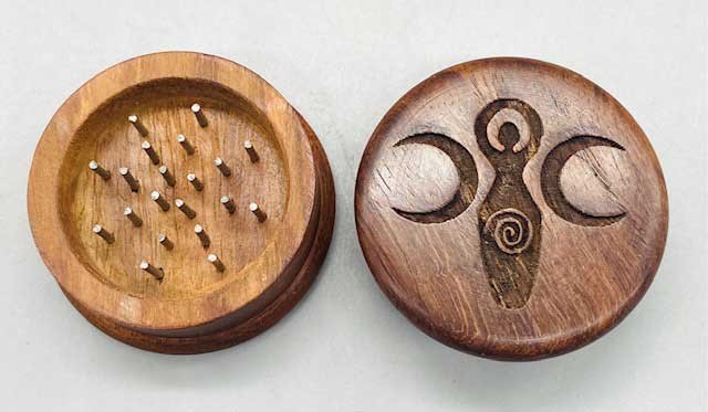 3" Herb Grinder with Goddess Carved on Lid!