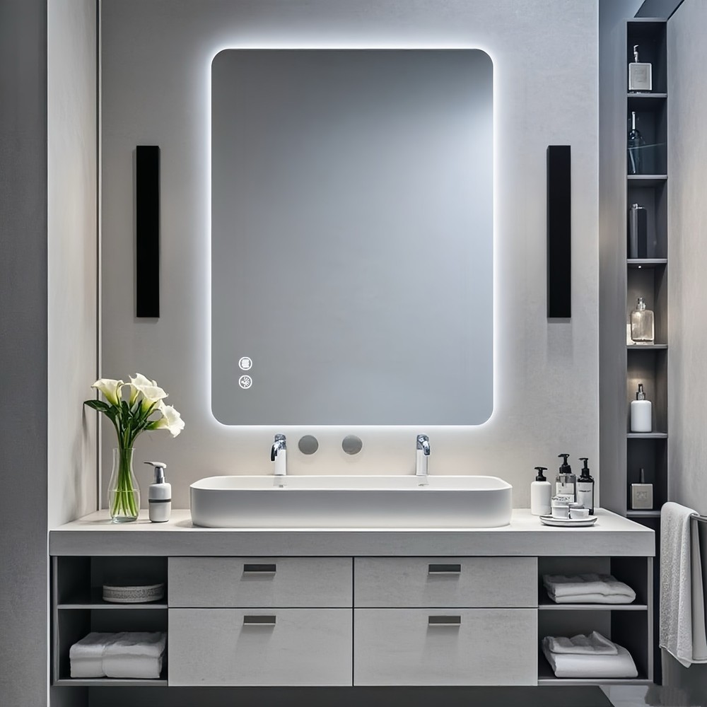 LED Anti-Fog Bathroom Mirror w/3 Color Temperatures, Memory Function & Backlight