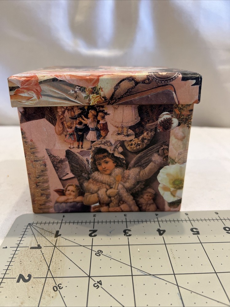 Charming Cardboard Victorian Storage Box Christmas Theme 5X5X4.5